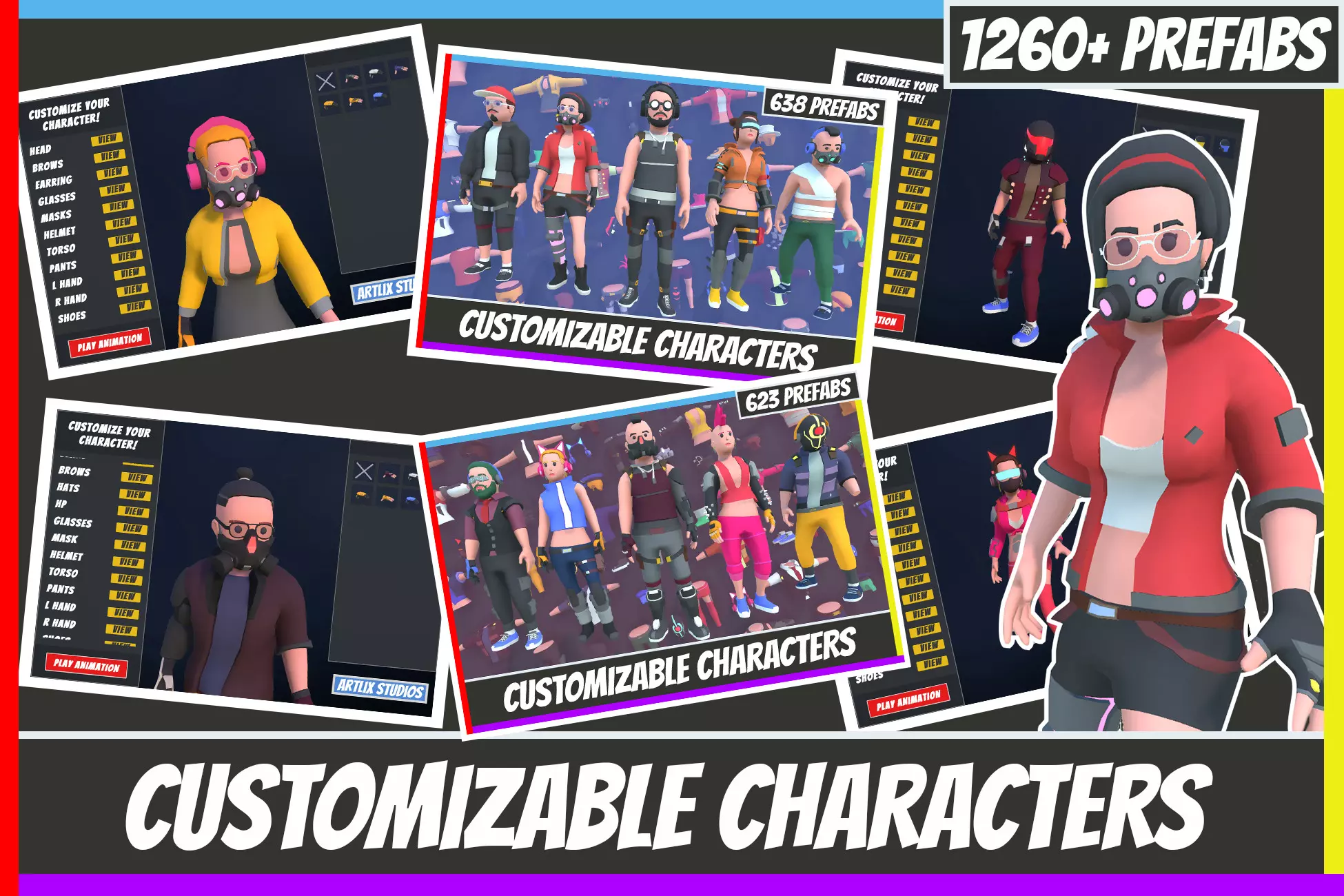 Customizable 3D Cyberpunk Characters