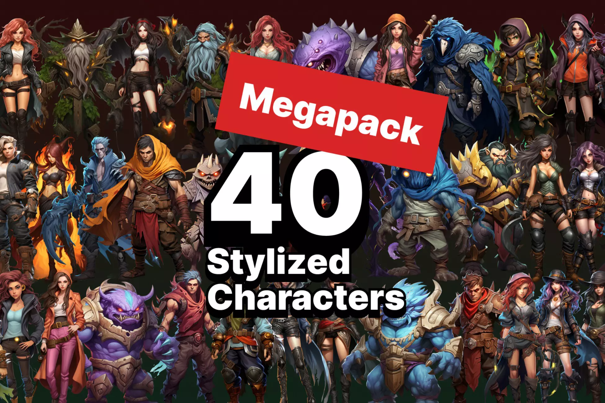 40 unique fantasy cartoon stylized male and female characters drawn style vol.4