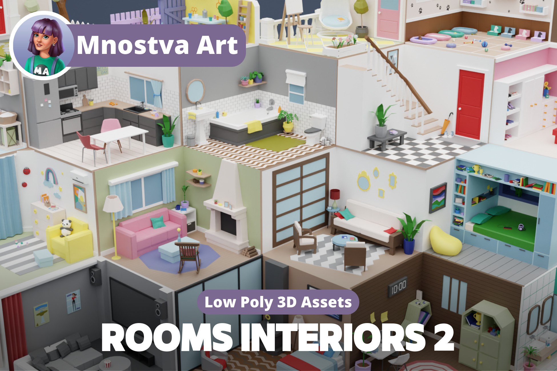 Low Poly Rooms Interiors 2