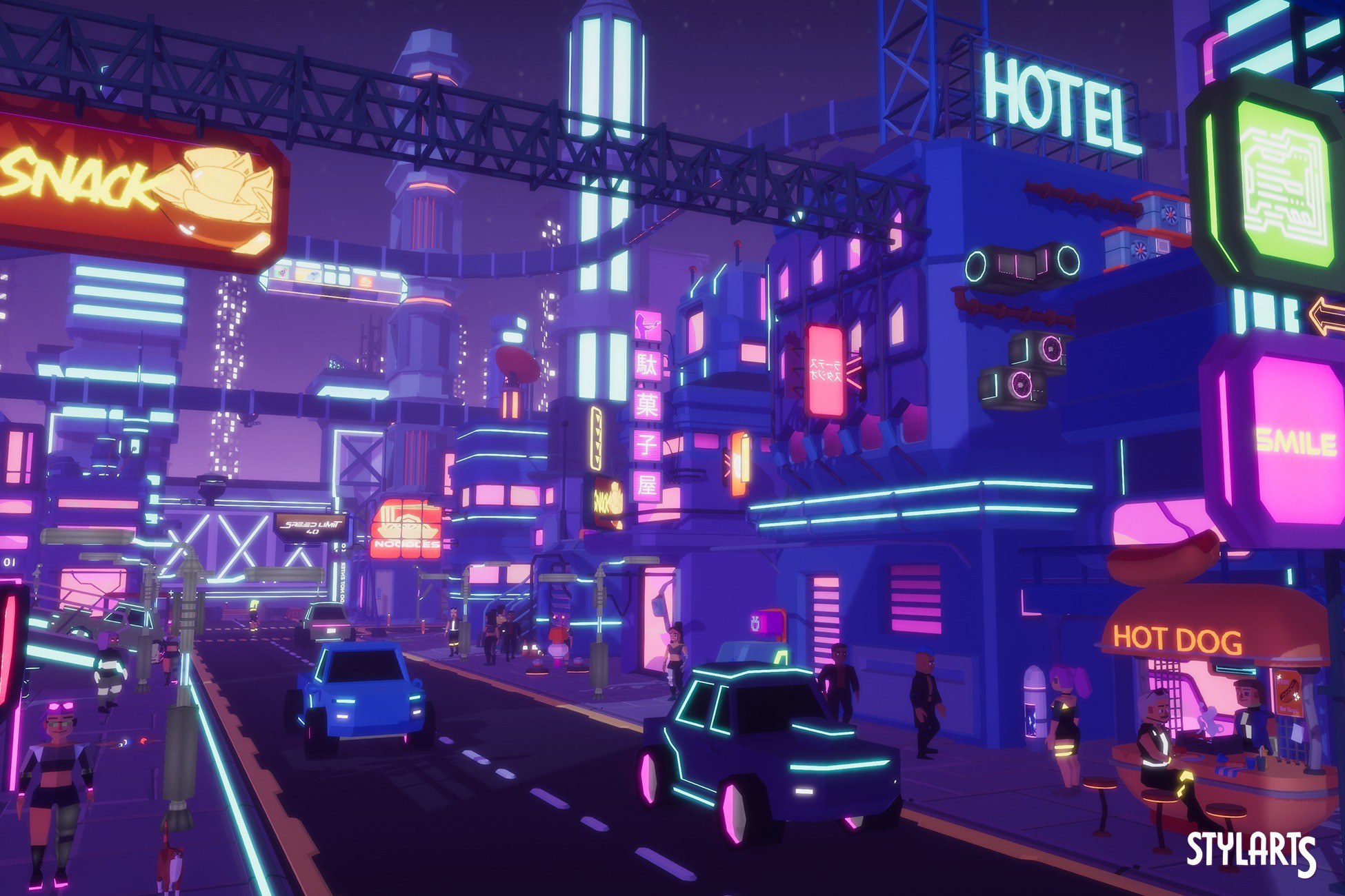 Stylized Lowpoly Cyberpunk City