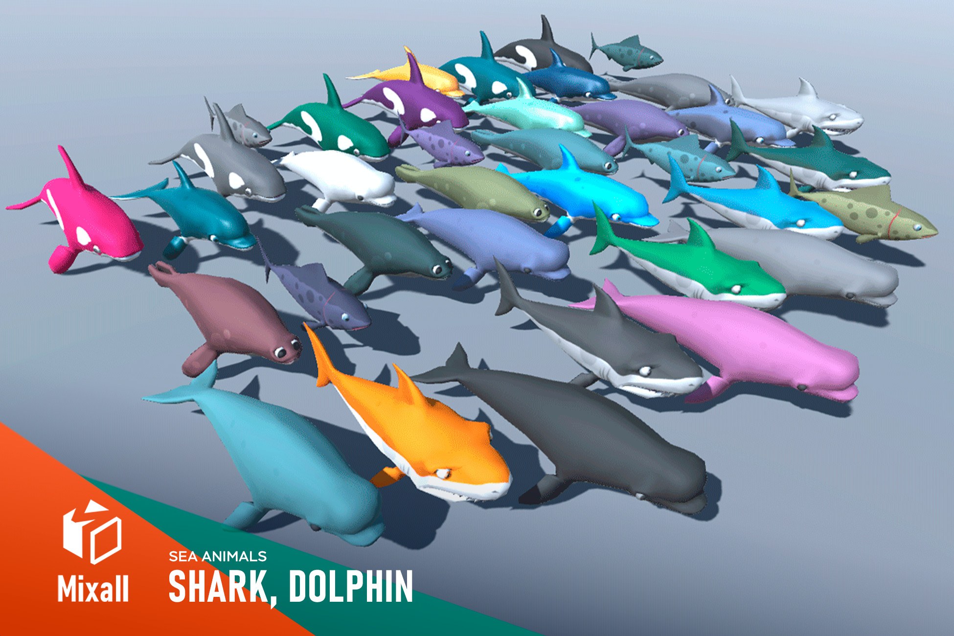 Shark, dolphin and other sea animals