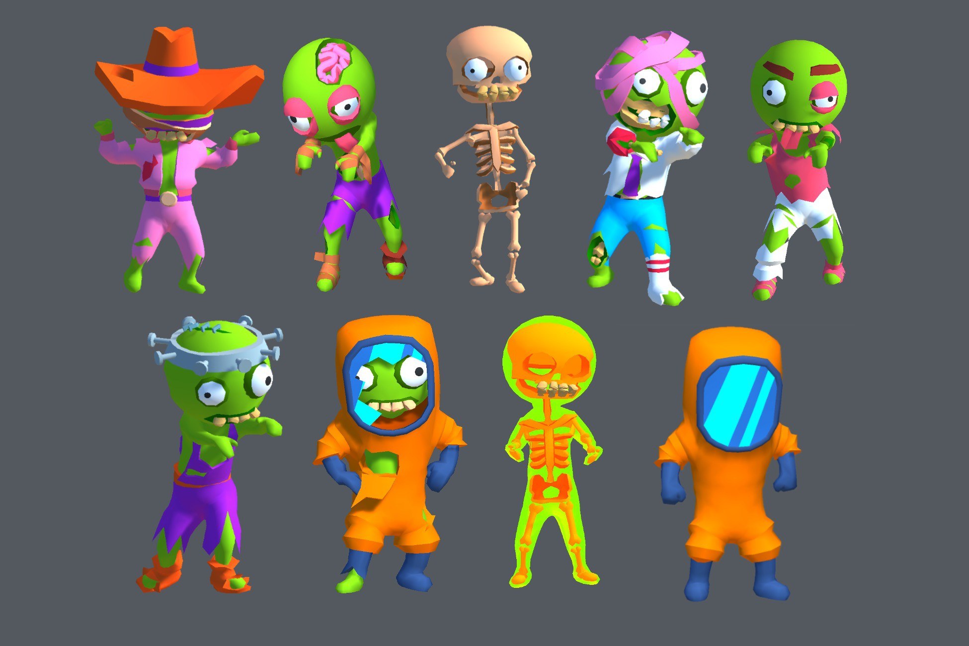 Hyper-Casual Zombie Characters sphere head