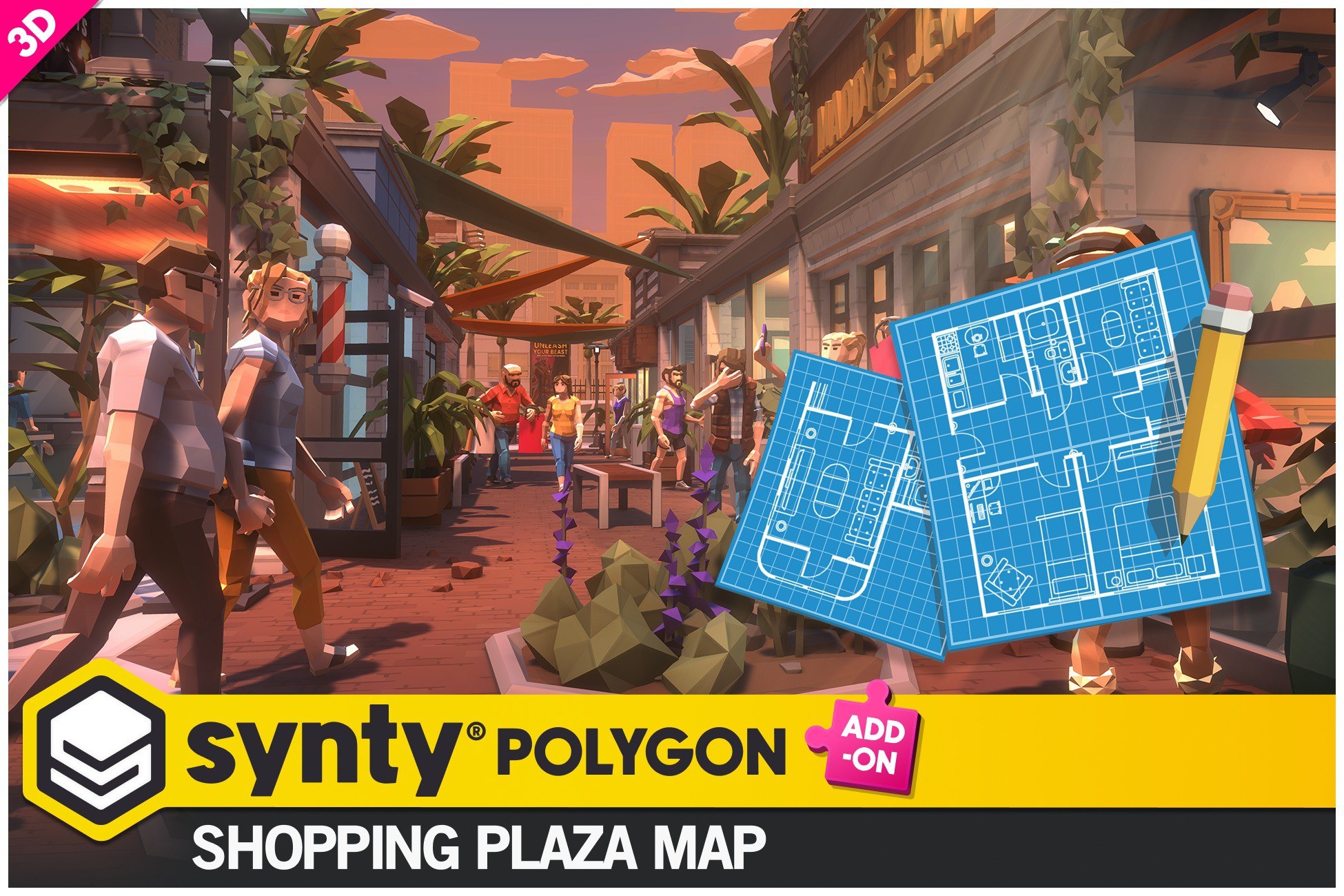 POLYGON - Shopping Plaza Map - Art by Synty