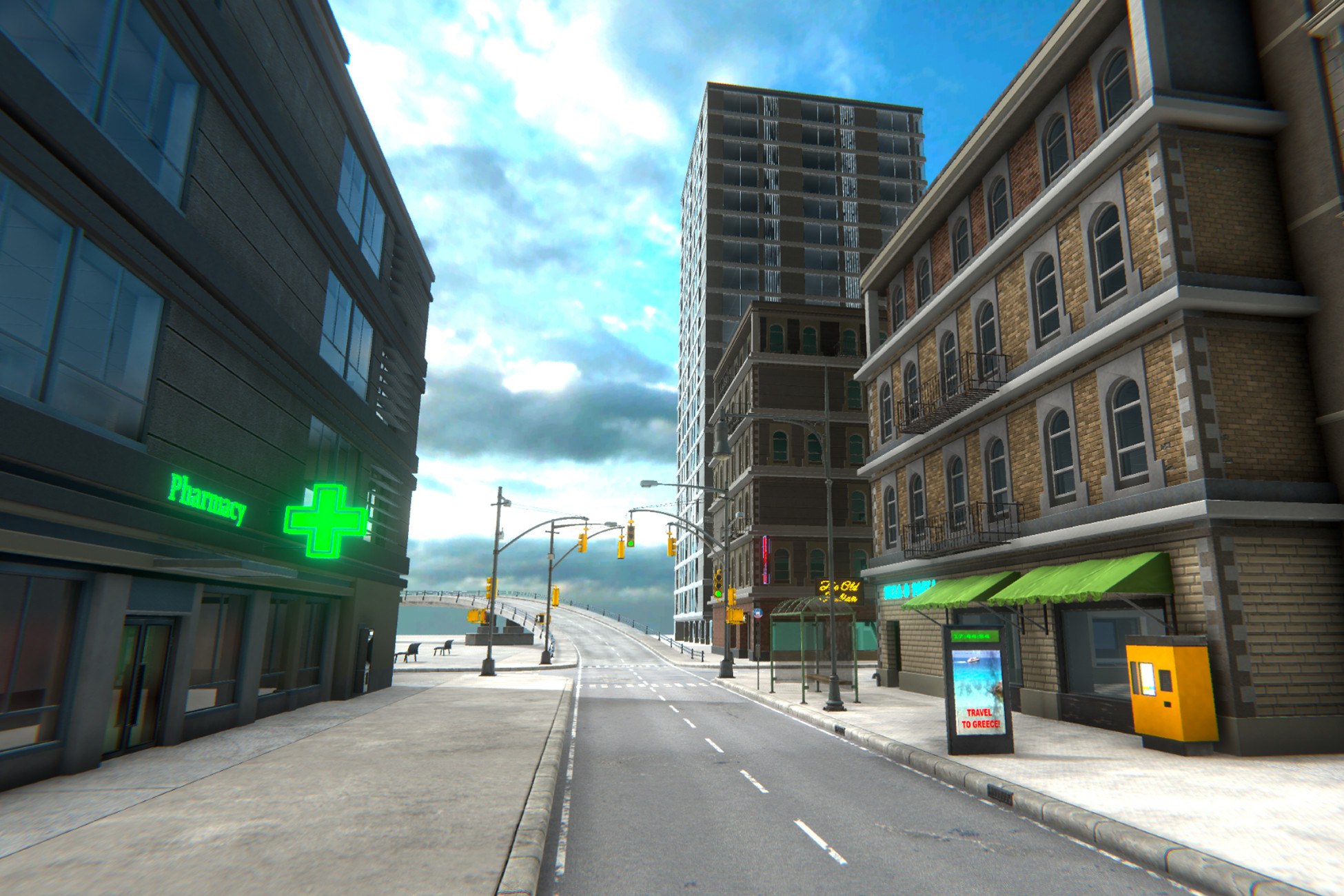 Modular city with bridges, tunnels and physics assets.